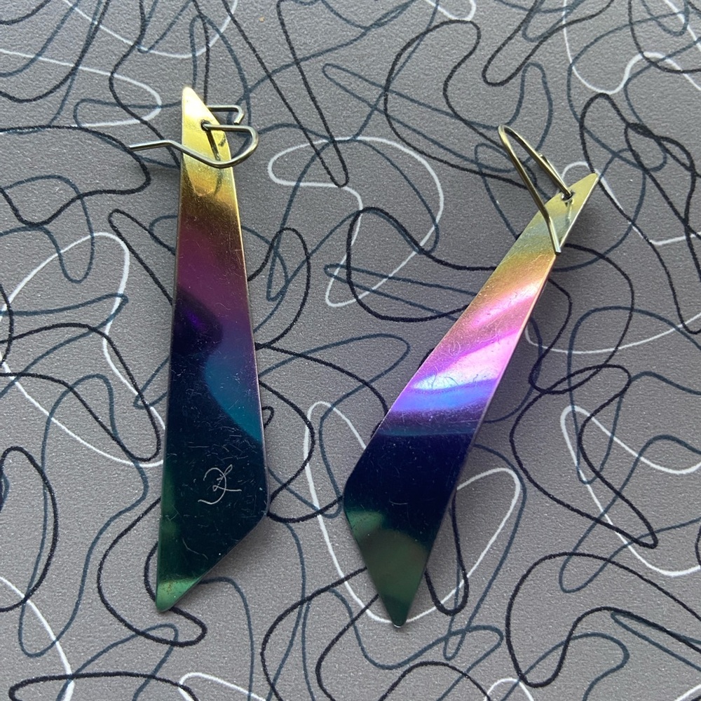 Stamped Titanium Iridescent Earrings